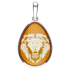 Baltischer Bernstein-Silberanhänger Löwe