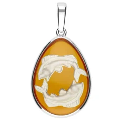 Baltischer Bernstein-Silberanhänger Fische