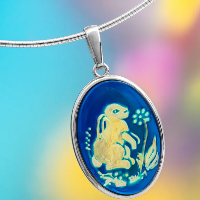 Blauer Bernstein-Silberanhänger