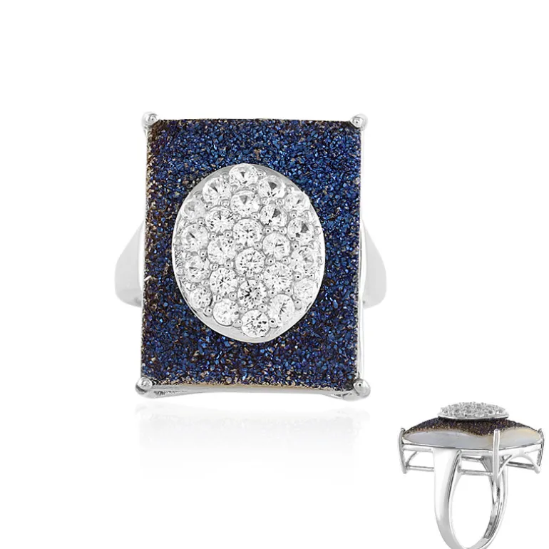 Blauer Glitzer-Achat-Silberring