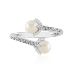 Cremefarbene Süßwasserzuchtperlen-Silberring