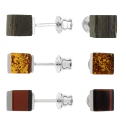 3er Set Baltischer Bernstein-Silberohrringe