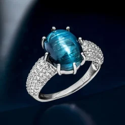 Indigolith-Katzenauge-Goldring (AMAYANI)