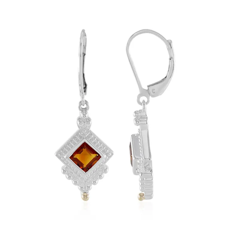 Madeira-Citrin-Silberohrringe mit Gold (Granulieren)