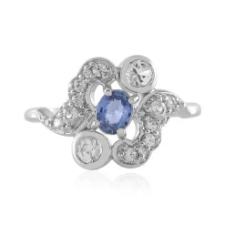 Nicht erhitzter Blauer Ceylon-Saphir-Silberring