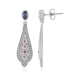 Nicht erhitzter Blauer Ceylon-Saphir-Silberohrringe