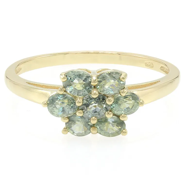 Nicht erhitzter Grüner Saphir-Silberring