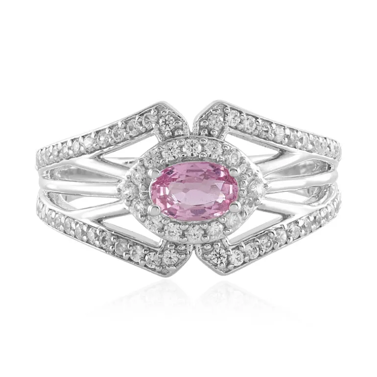 Nicht erhitzter Pinkfarbener Ceylon-Saphir-Silberring