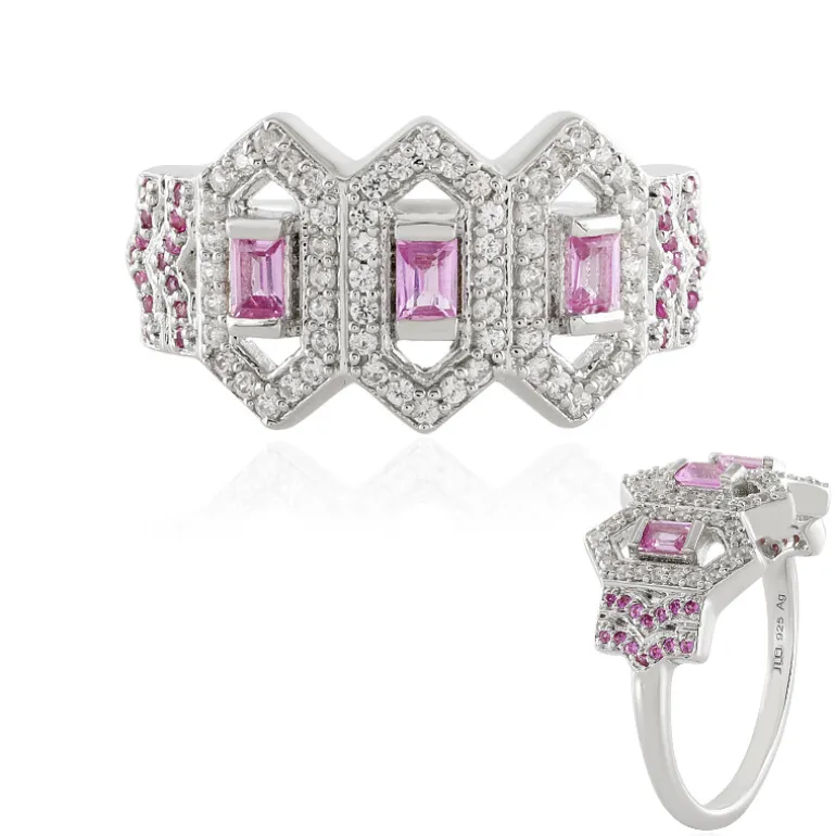 Nicht erhitzter Pinkfarbener Ceylon-Saphir-Silberring