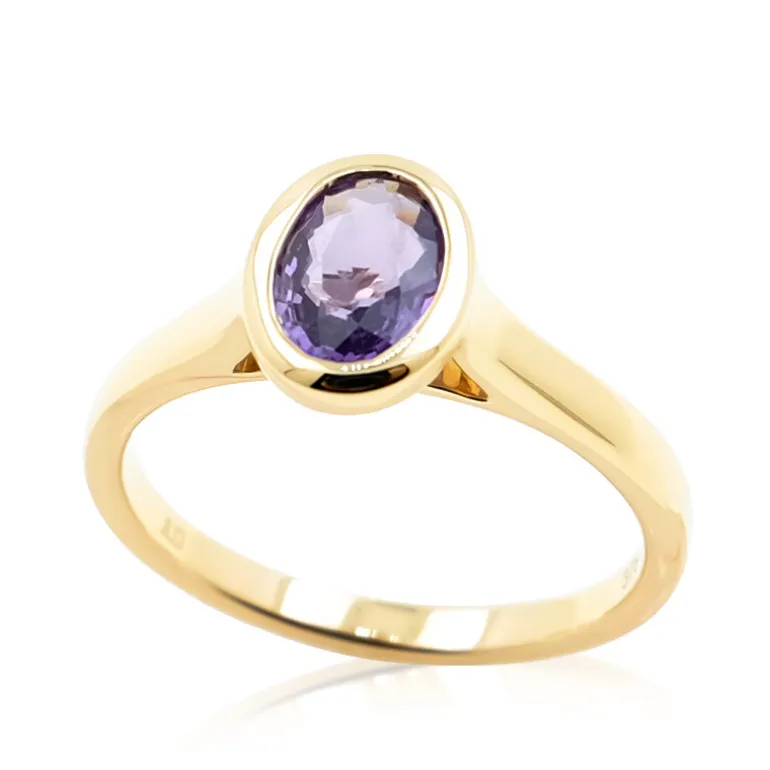 Nicht erhitzter Purpurfarbener Ceylon-Saphir-Goldring
