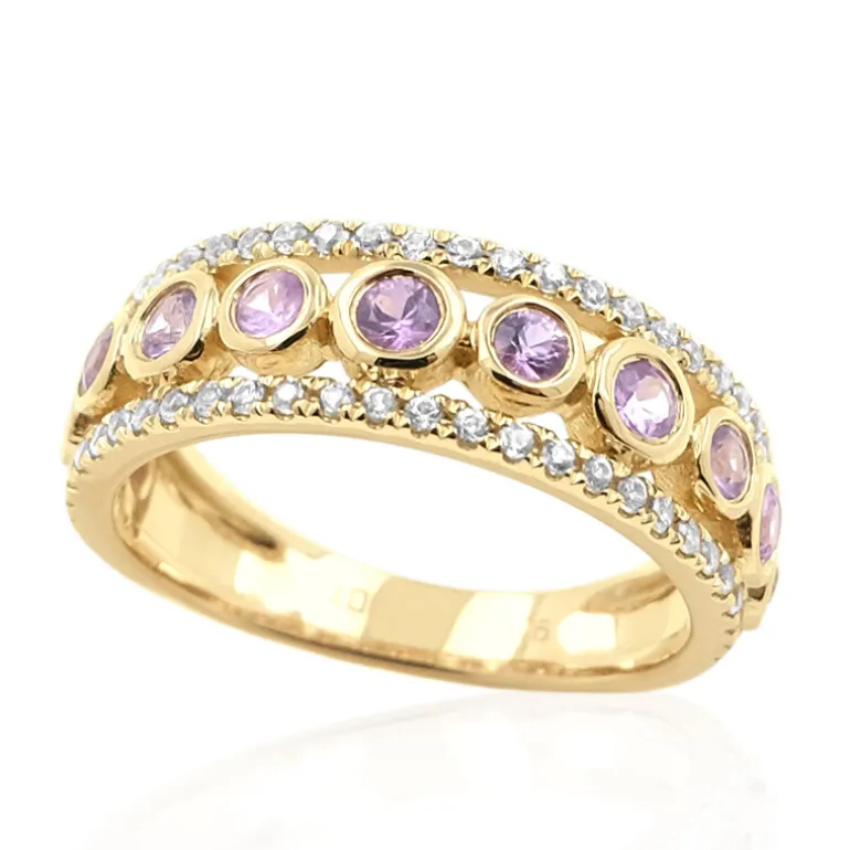 Nicht erhitzter Purpurfarbener Ceylon-Saphir-Goldring