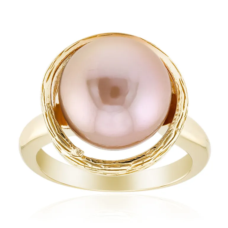 Pfirsichfarbene Ming-Perlen-Silberring (TPC)