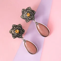 Pfirsich-Mondstein-Silberohrringe (Annette classic)