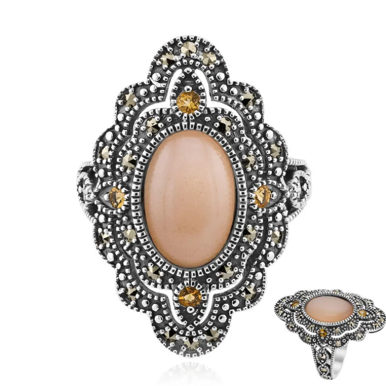 Pfirsich-Mondstein-Silberring (Annette classic)