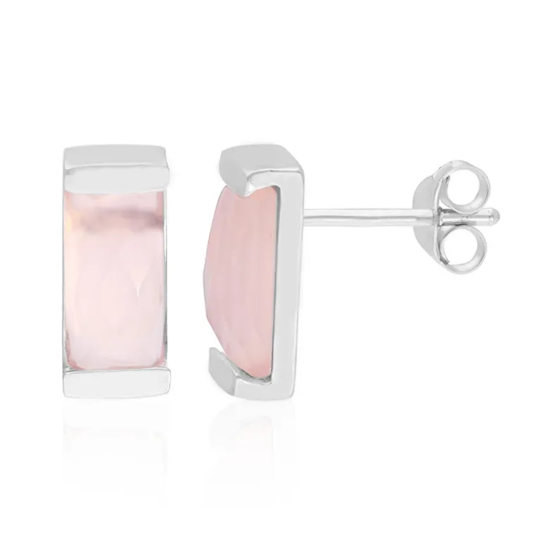 Pinkfarbener Chalzedon-Silberohrringe