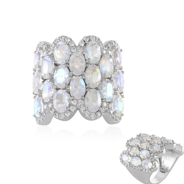 Regenbogen-Mondstein-Silberring