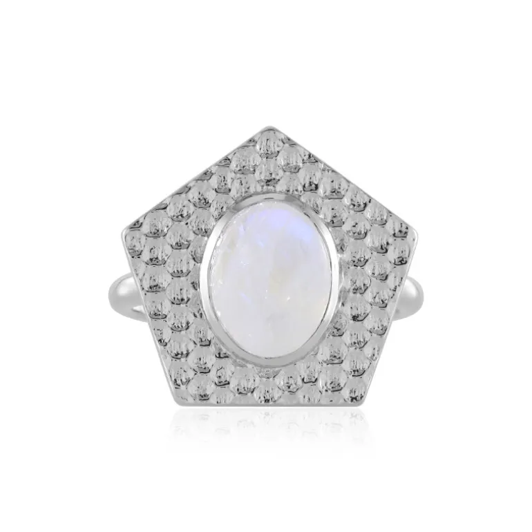 Regenbogen-Mondstein-Silberring