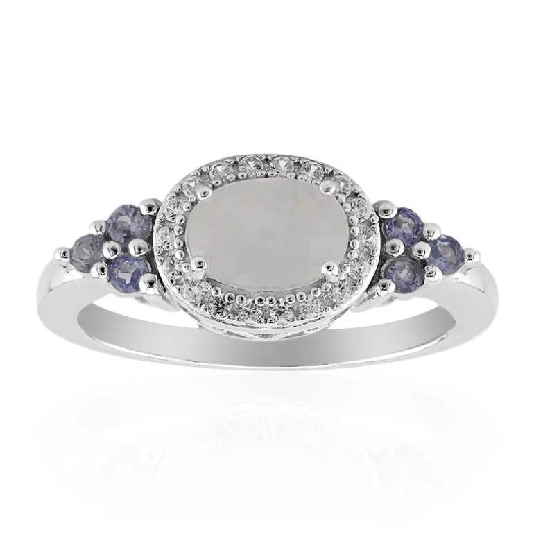 Regenbogen-Mondstein-Silberring