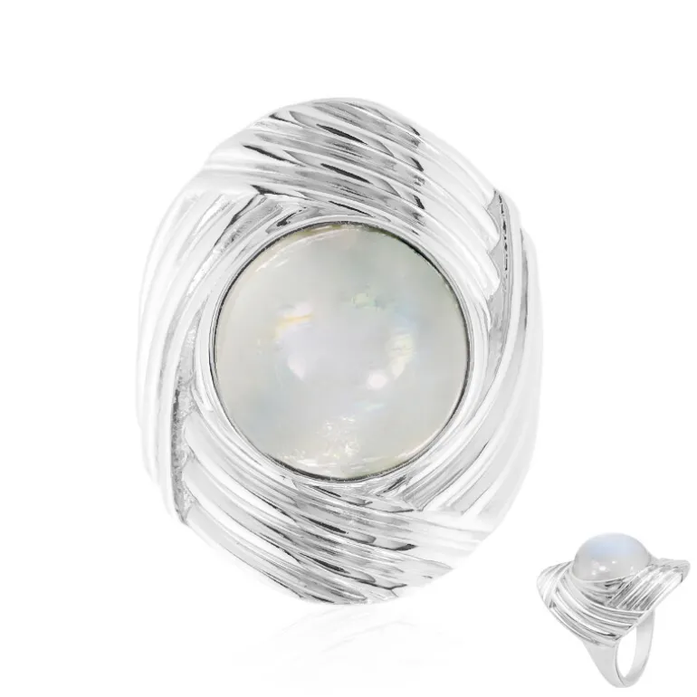 Regenbogen-Mondstein-Silberring