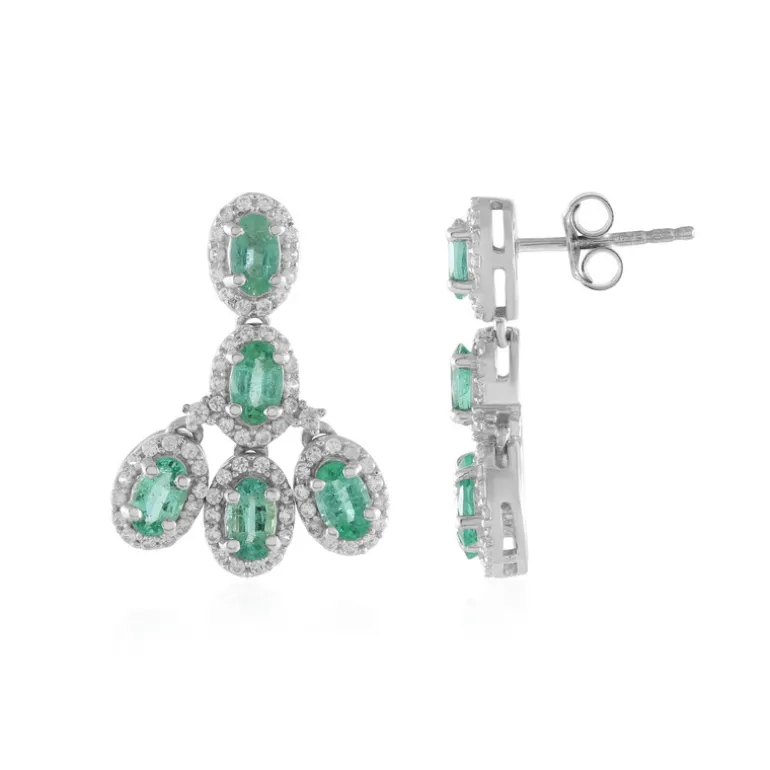Russischer Smaragd-Silberohrringe
