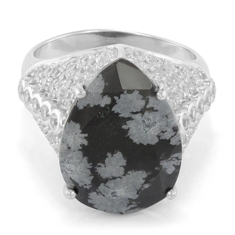 Schneeflocken-Obsidian-Silberring