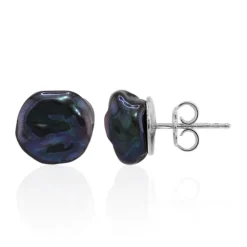 Schwarze Keshi-Süßwasserzuchtperlen-Silberohrringe (TPC)