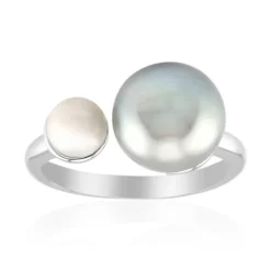 Silberfarbene Süßwasserzuchtperlen-Silberring (TPC)