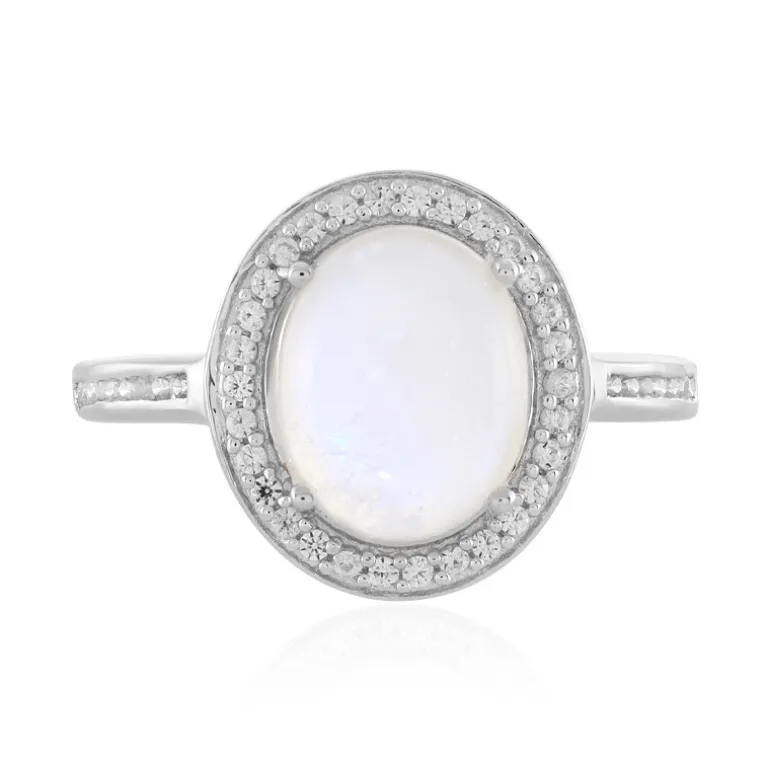 Tansania-Regenbogen-Mondstein-Silberring