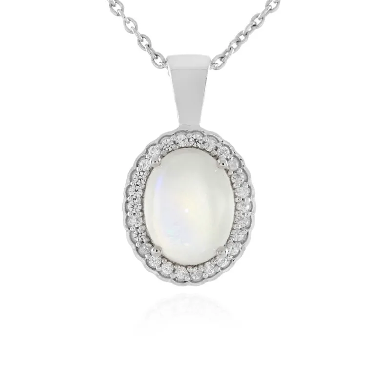 Tansania-Regenbogen-Mondstein-Silberhalskette