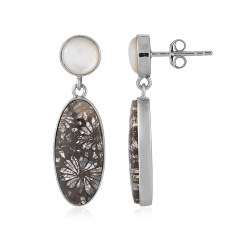 Versteinerte Koralle-Silberohrringe (Bali Barong)