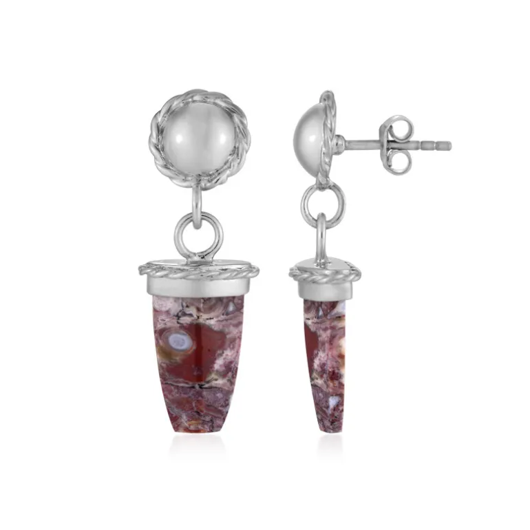 Versteinertes Palmenholz-Silberohrringe (Bali Barong)