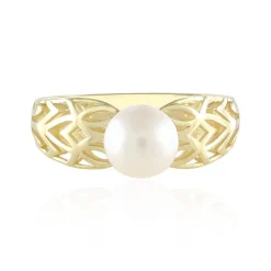 Weiße Süßwasserzuchtperlen-Goldring (Ornaments by de Melo)