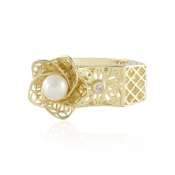 Weiße Süßwasserzuchtperlen-Goldring (Ornaments by de Melo)