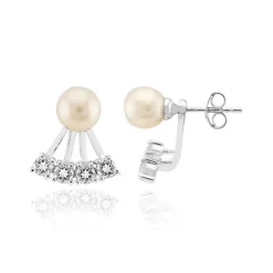 Weiße Süßwasserzuchtperlen-Silberohrringe