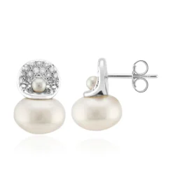 Weiße Süßwasserzuchtperlen-Silberohrringe (Michelle Albala)