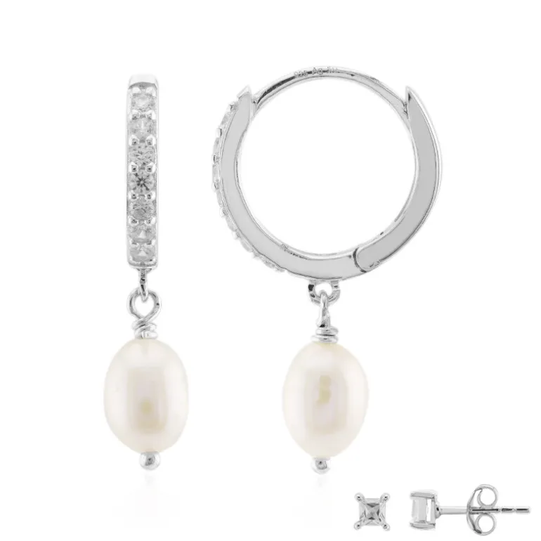 Weiße Süßwasserzuchtperlen-Silberohrringe