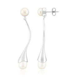 Weiße Süßwasserzuchtperlen-Silberohrringe (Michelle Albala)