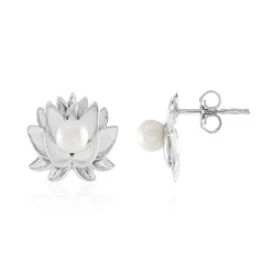 Weiße Süßwasserzuchtperlen-Silberohrringe (de Melo)