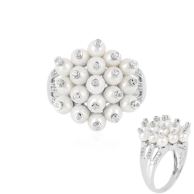 Weiße Süßwasserzuchtperlen-Silberring (de Melo)