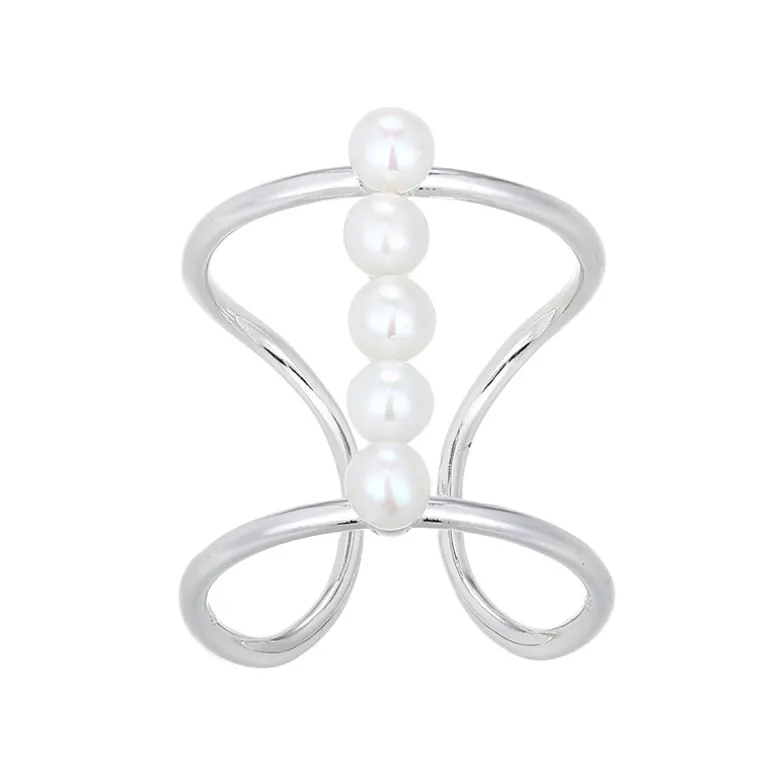 Weiße Süßwasserzuchtperlen-Silberring