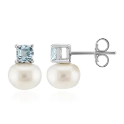 Weiße Süßwasserzuchtperlen-Silberohrringe (Michelle Albala)