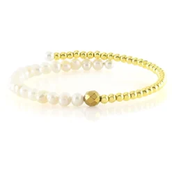 Weiße Süßwasserzuchtperlen-Stahlarmreif (Riya)