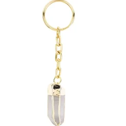 Weißer Quarz-Edelstahlschlüsselanhänger